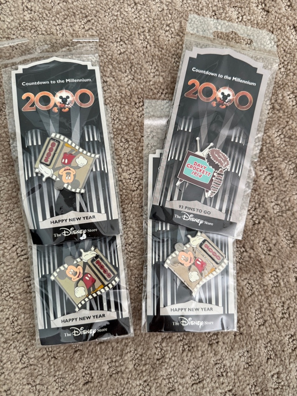 Disney Happy New Year 2000 Mickey Collector Pins - set of 4 Black & Gold Accents